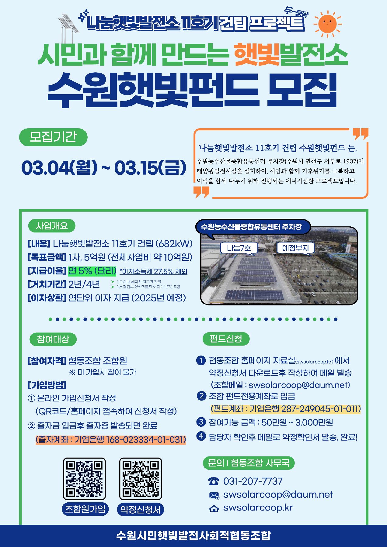 시민과 함께 만드는 수원햇빛펀드 모집 홍보